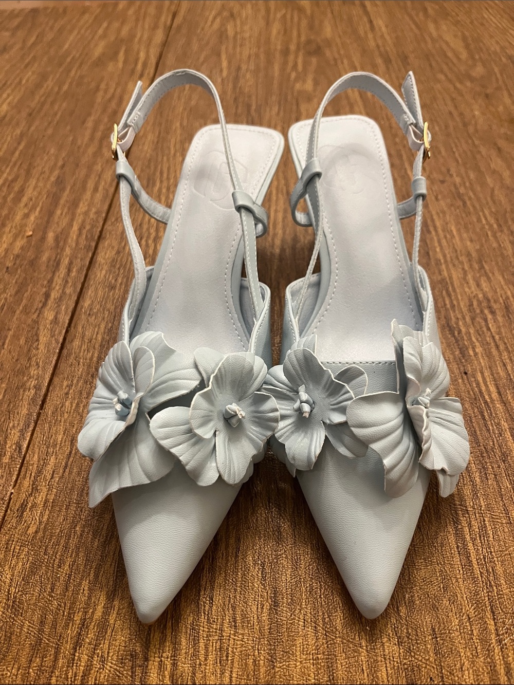 Women's Light Blue Floral Slingback Pointed-Toe Heels New!